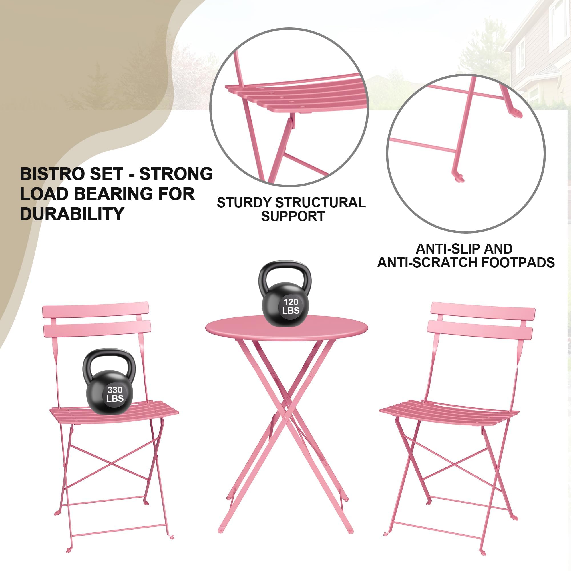 EliteEdge bistro set X-brace stability supports steady seating.