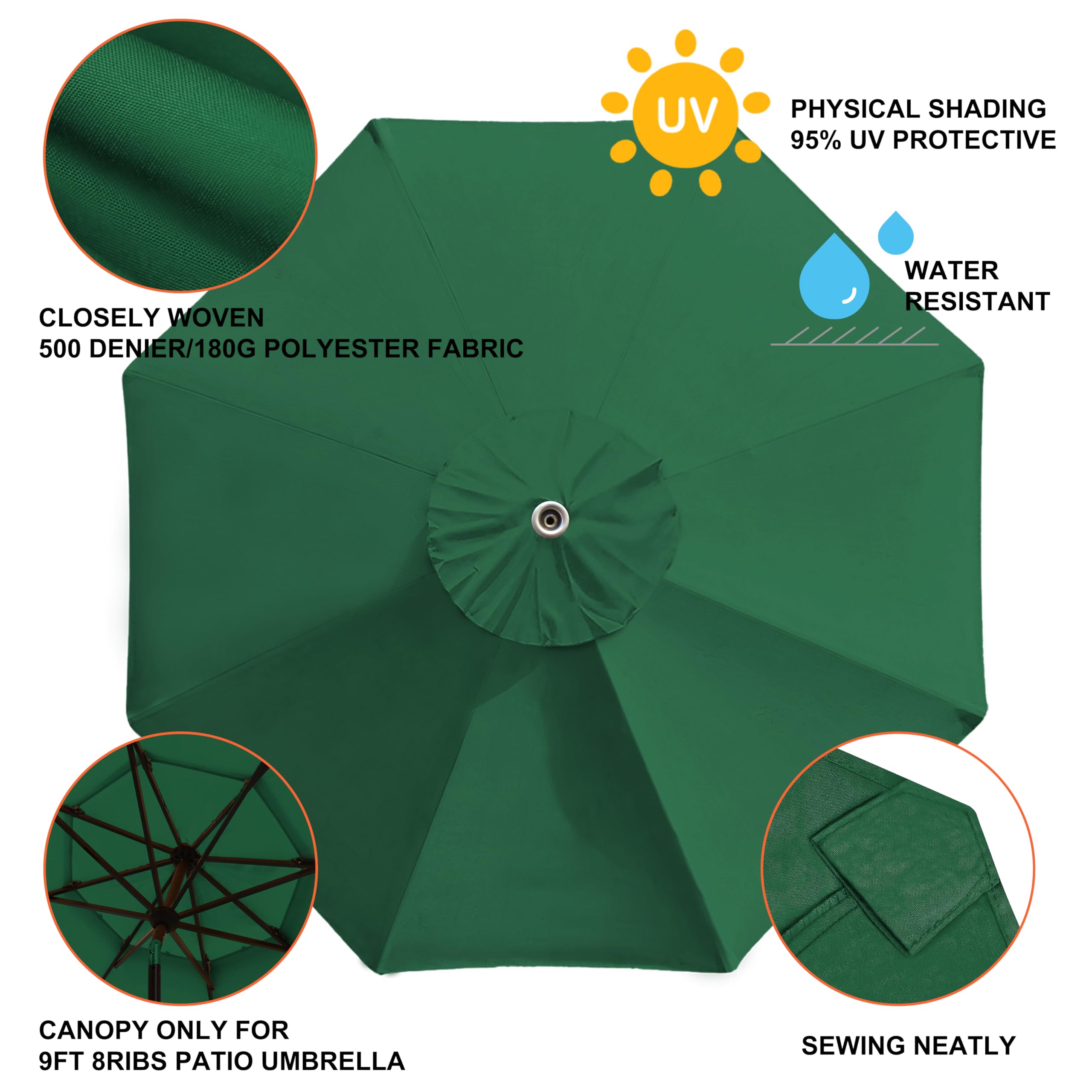 EliteShade 9ft canopy with air vent, compatible with multiple umbrella frames.