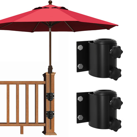 EliteShade deck umbrella mount securely attaching to a railing for shade