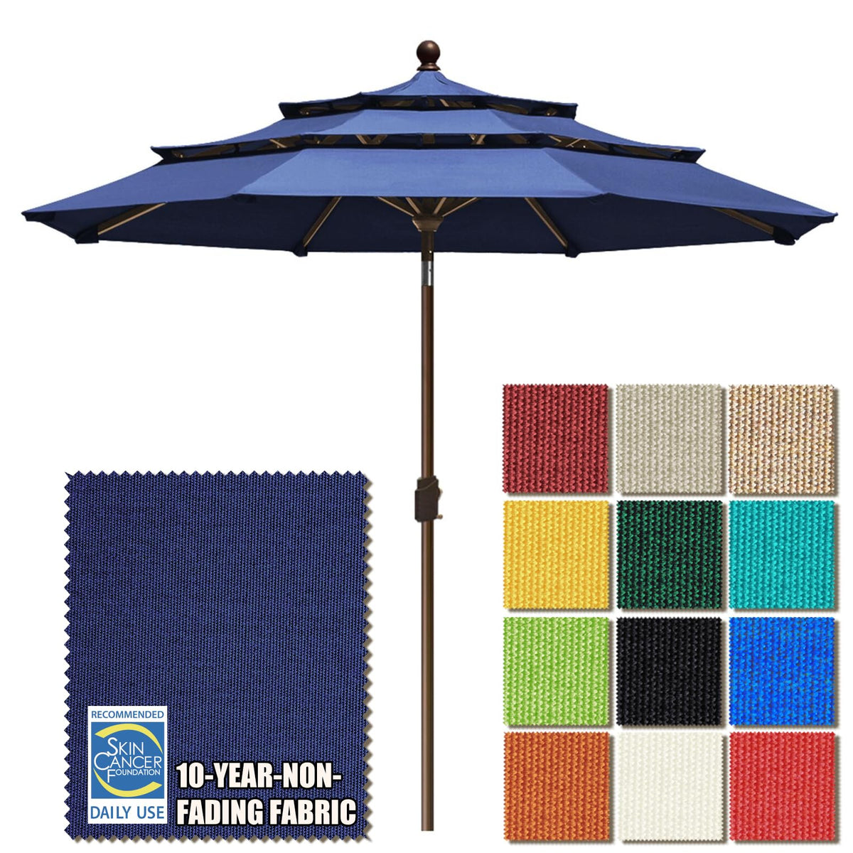 EliteShade vented-top umbrella for cooler shade and wind stability.