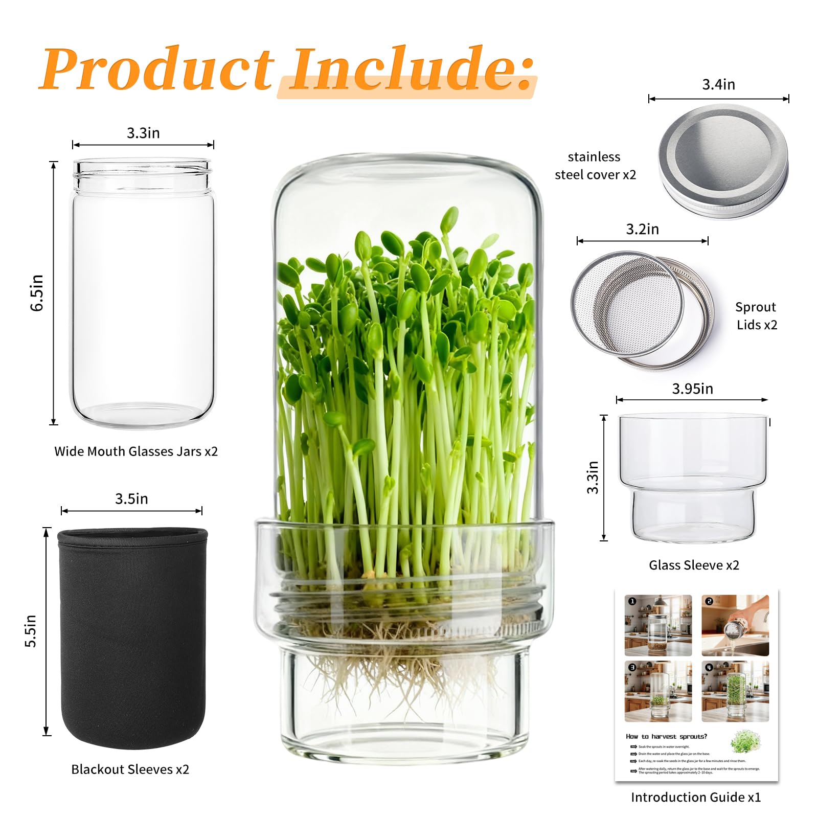 Stainless steel lids and drip covers enable clean, efficient sprouting on the kitchen counter.