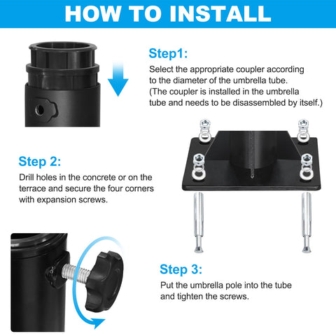 EliteShade base-dimensions show compact footprint and mounting hole spacing.
