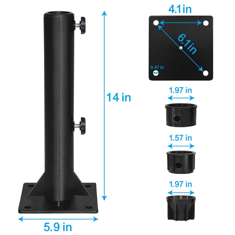 EliteShade pole-diameter-adjustment accommodates 1.5 to 1.9 inch poles.