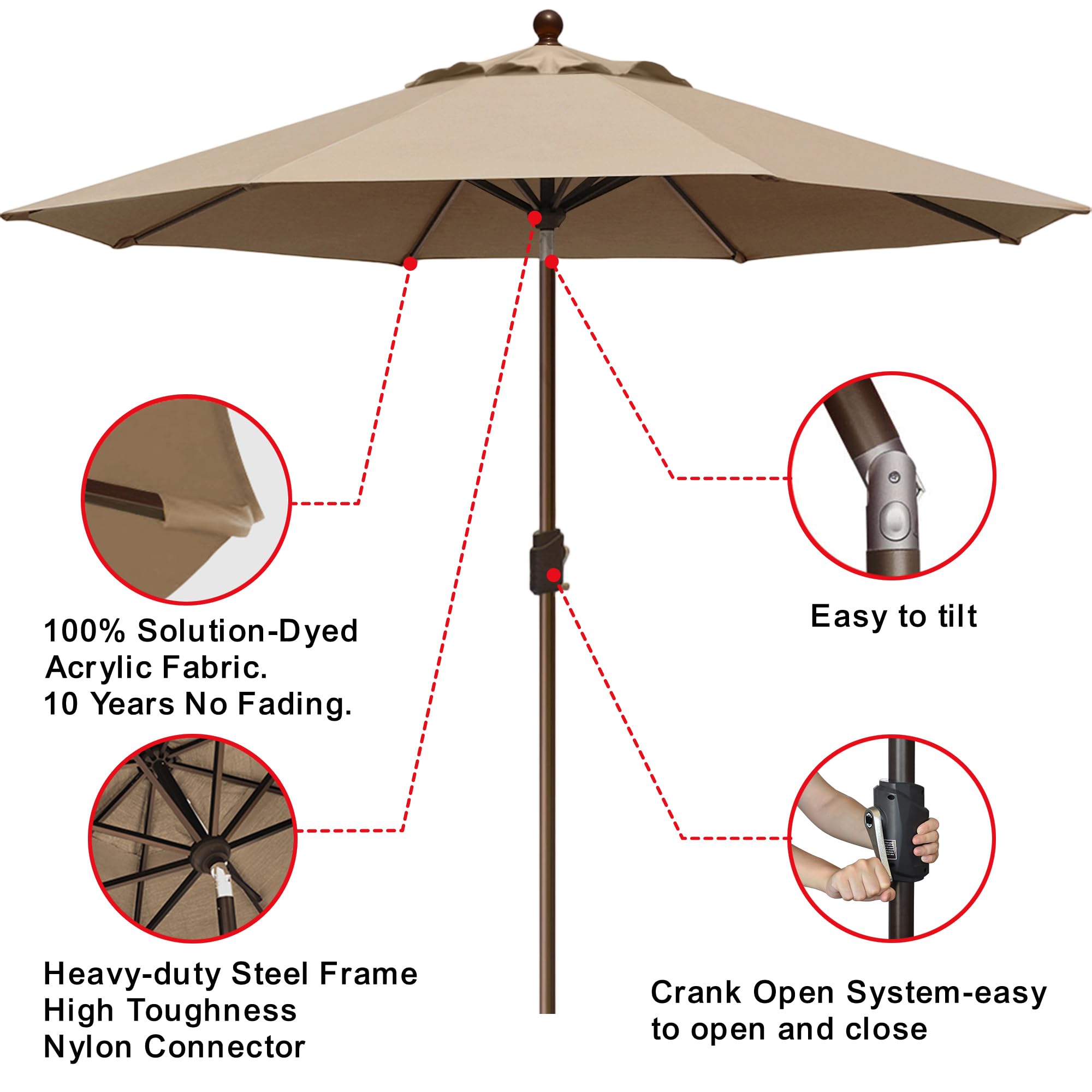 Rust-free brown powder-coated pole resists weathering for longevity.