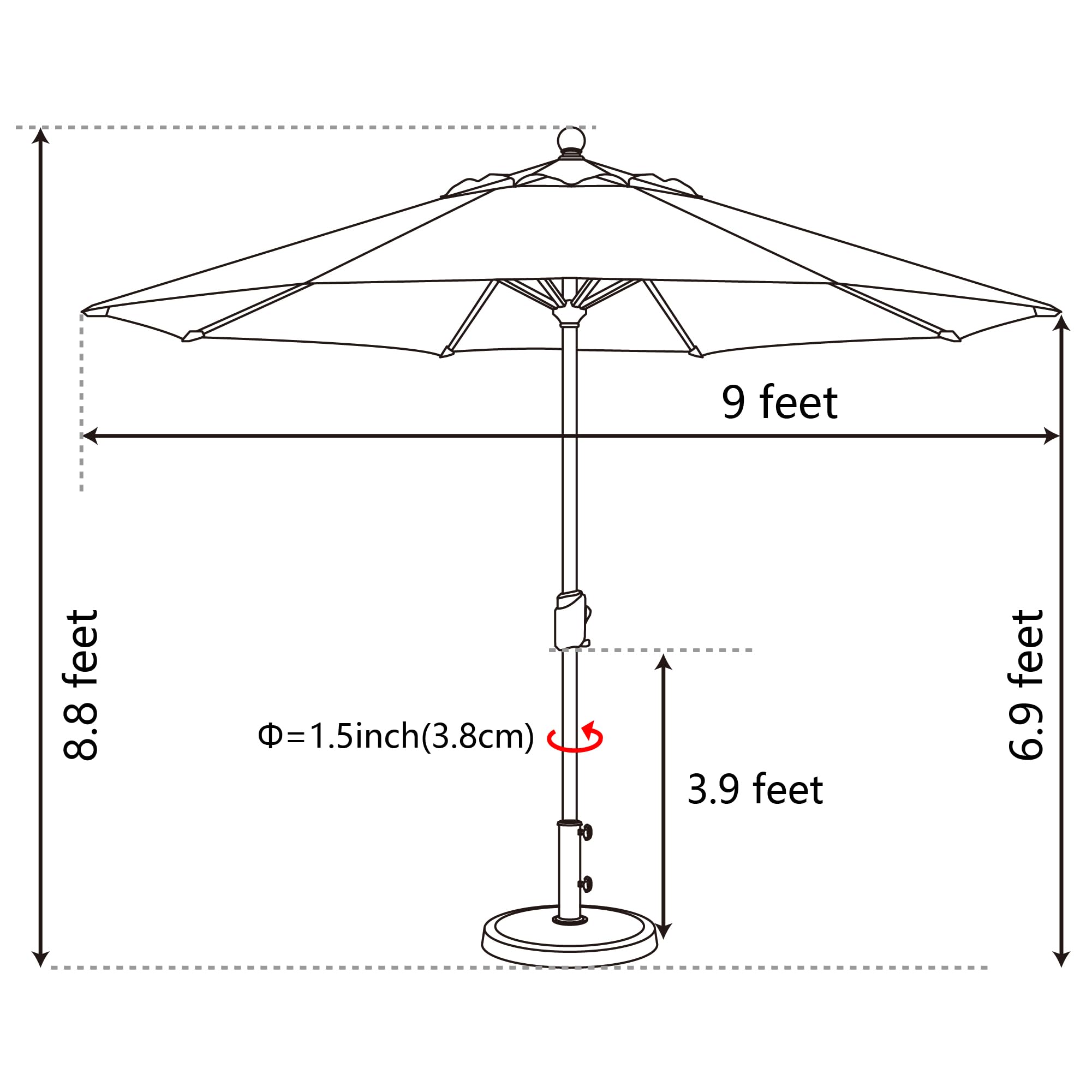 Eight-rib design delivers balanced canopy stability in wind.