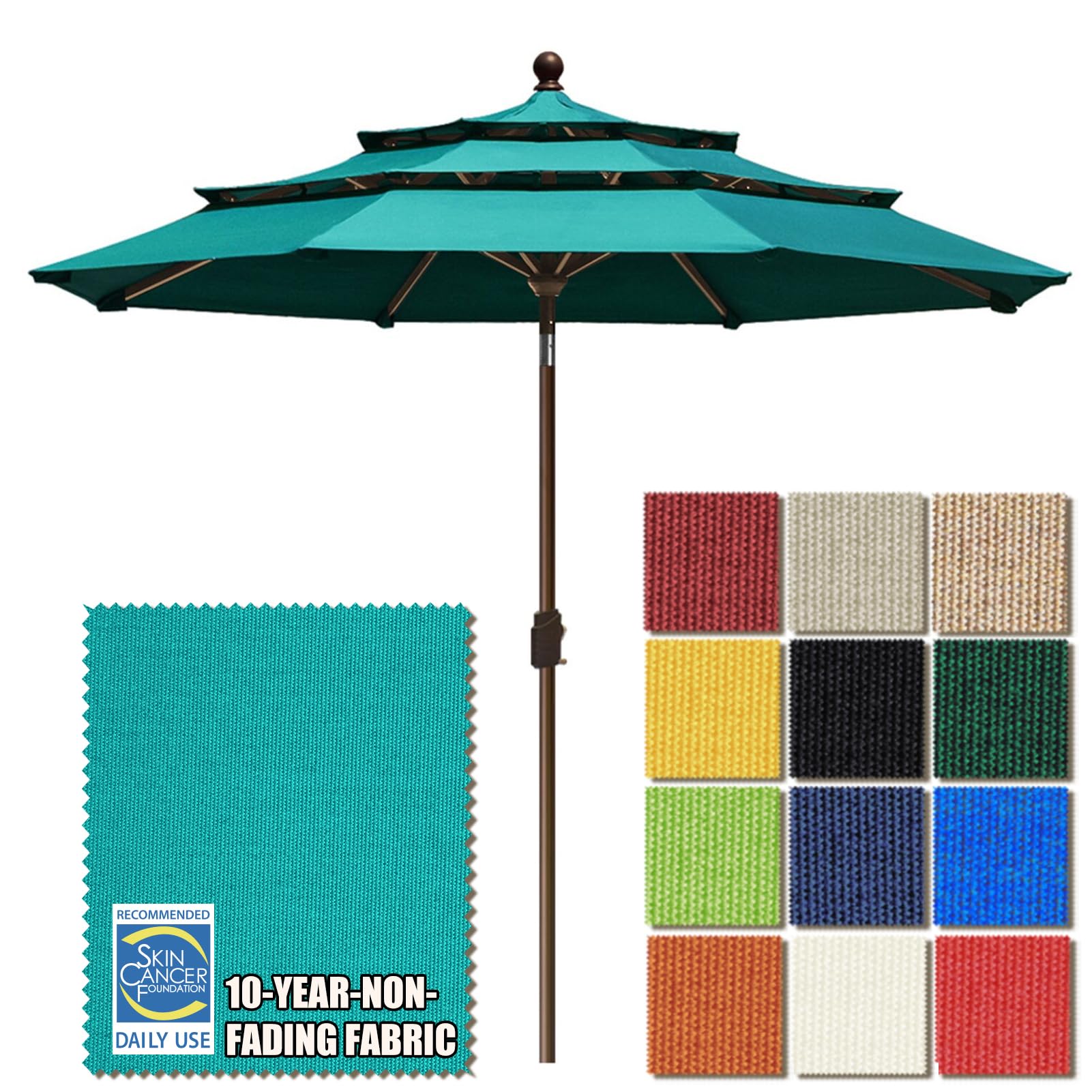 EliteShade 9ft market teal umbrella full view for outdoor shade