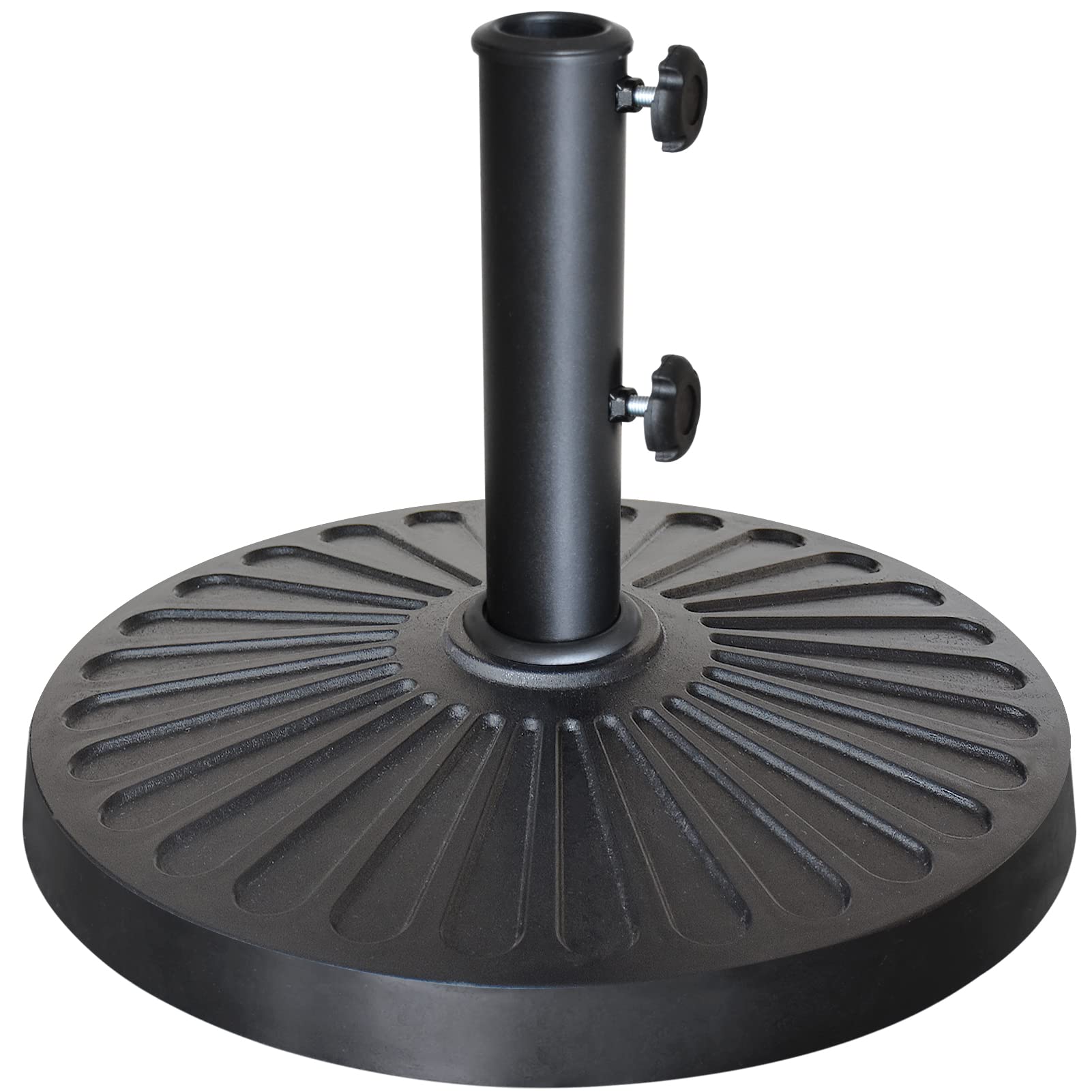EliteShade umbrella base with concave radial pattern enhances stability on outdoor patios.