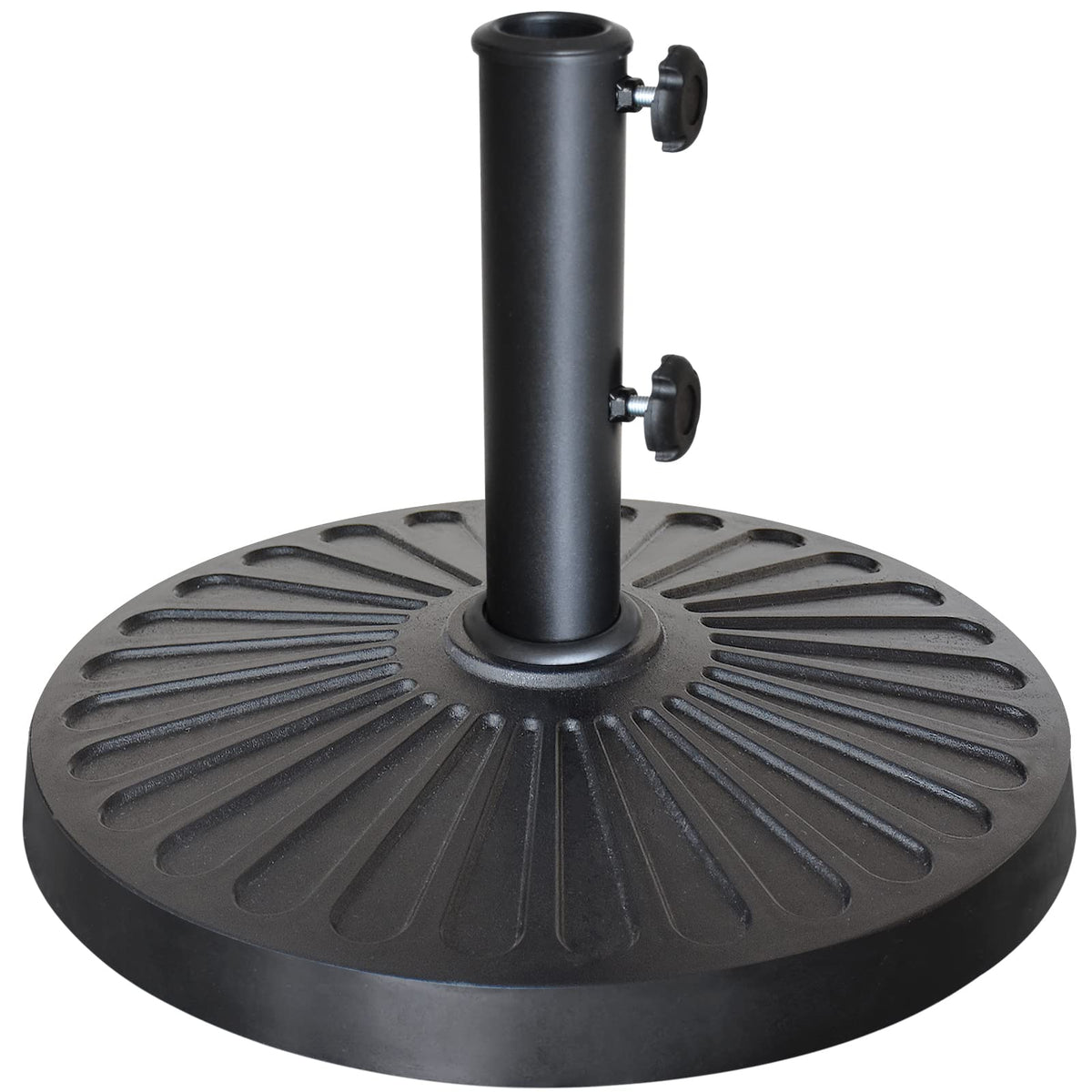 EliteShade umbrella base with concave radial pattern enhances stability on outdoor patios.