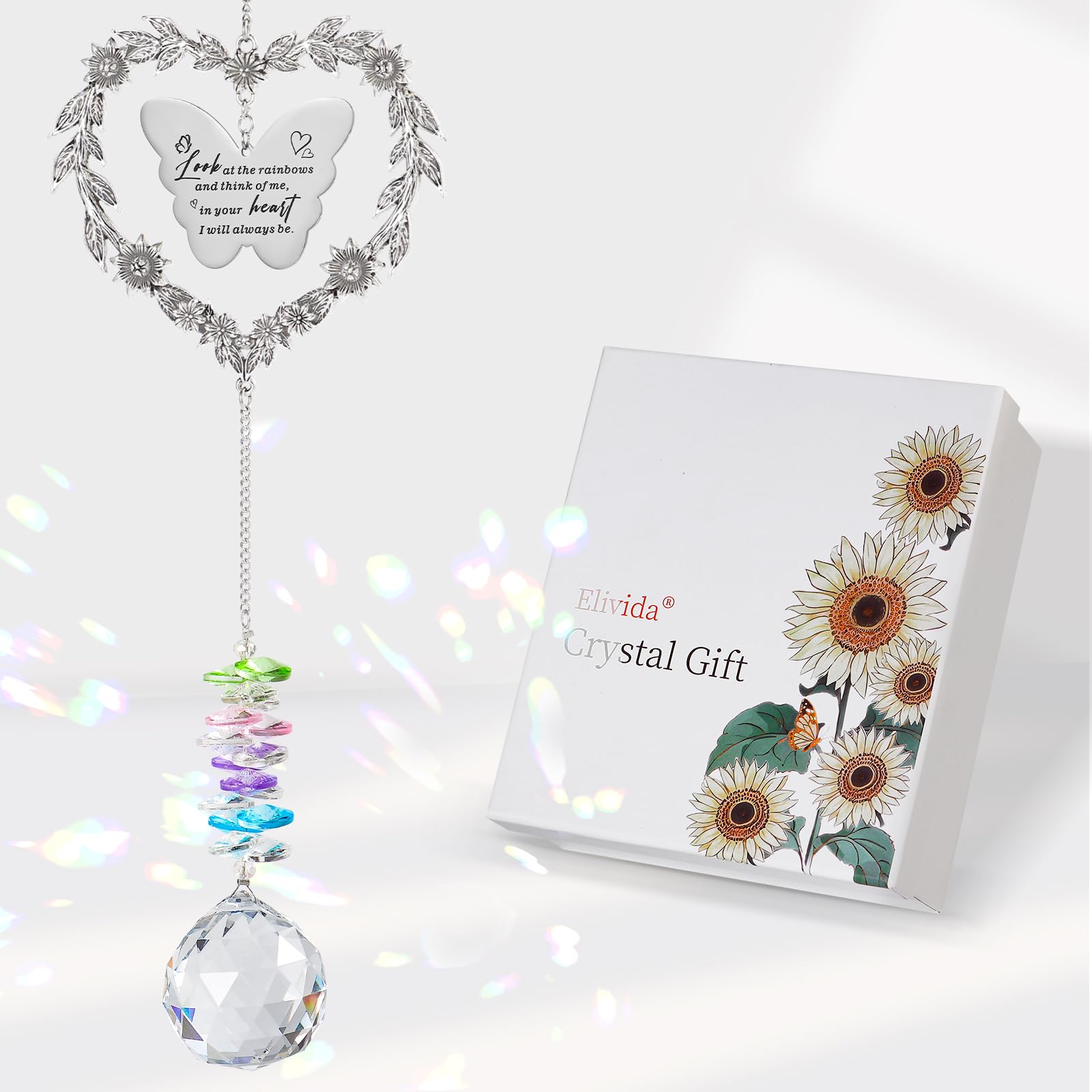 Elivida Sympathy Suncatcher Heart Wreath offers comforting memorial charm in sunlight.