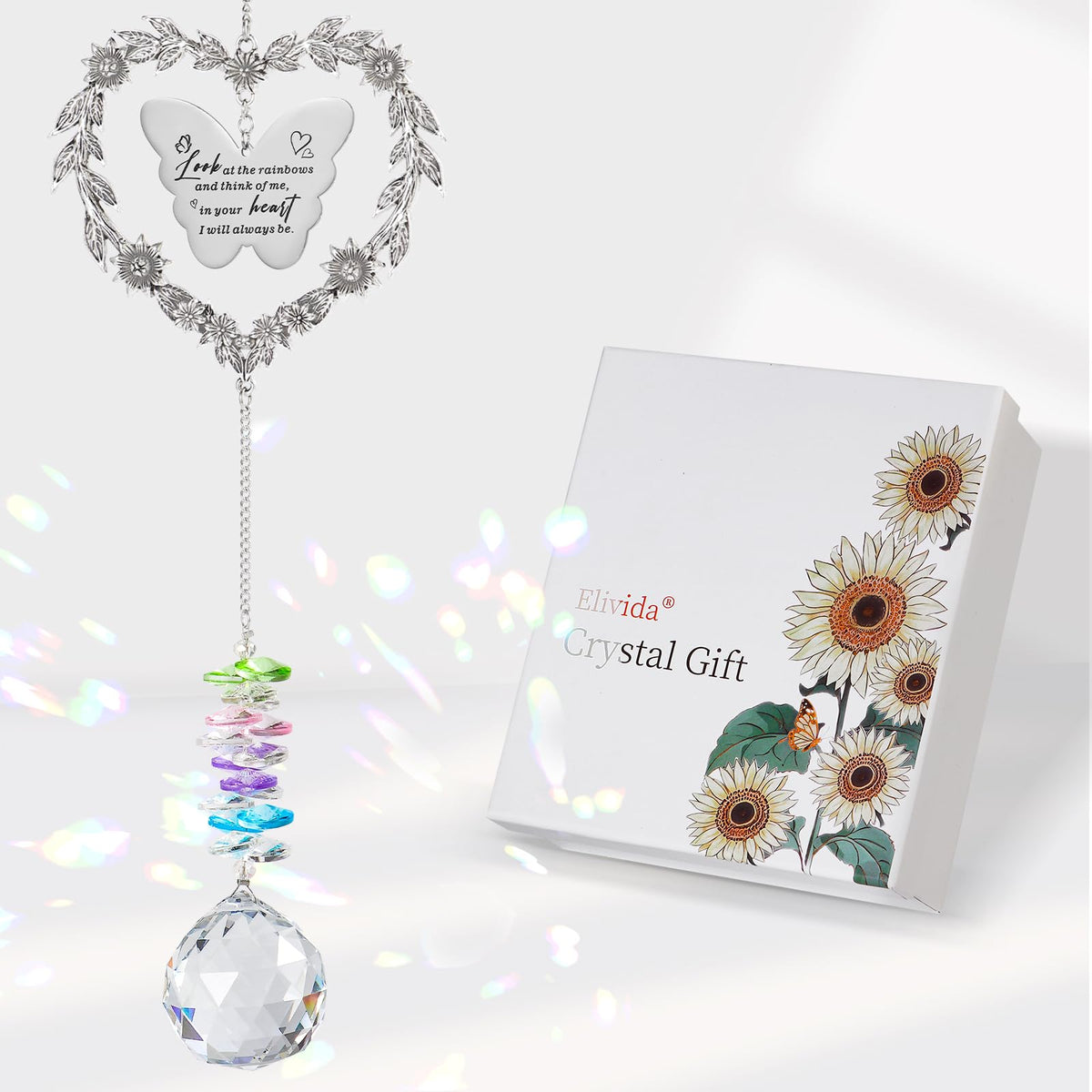 Elivida Sympathy Suncatcher Heart Wreath offers comforting memorial charm in sunlight.