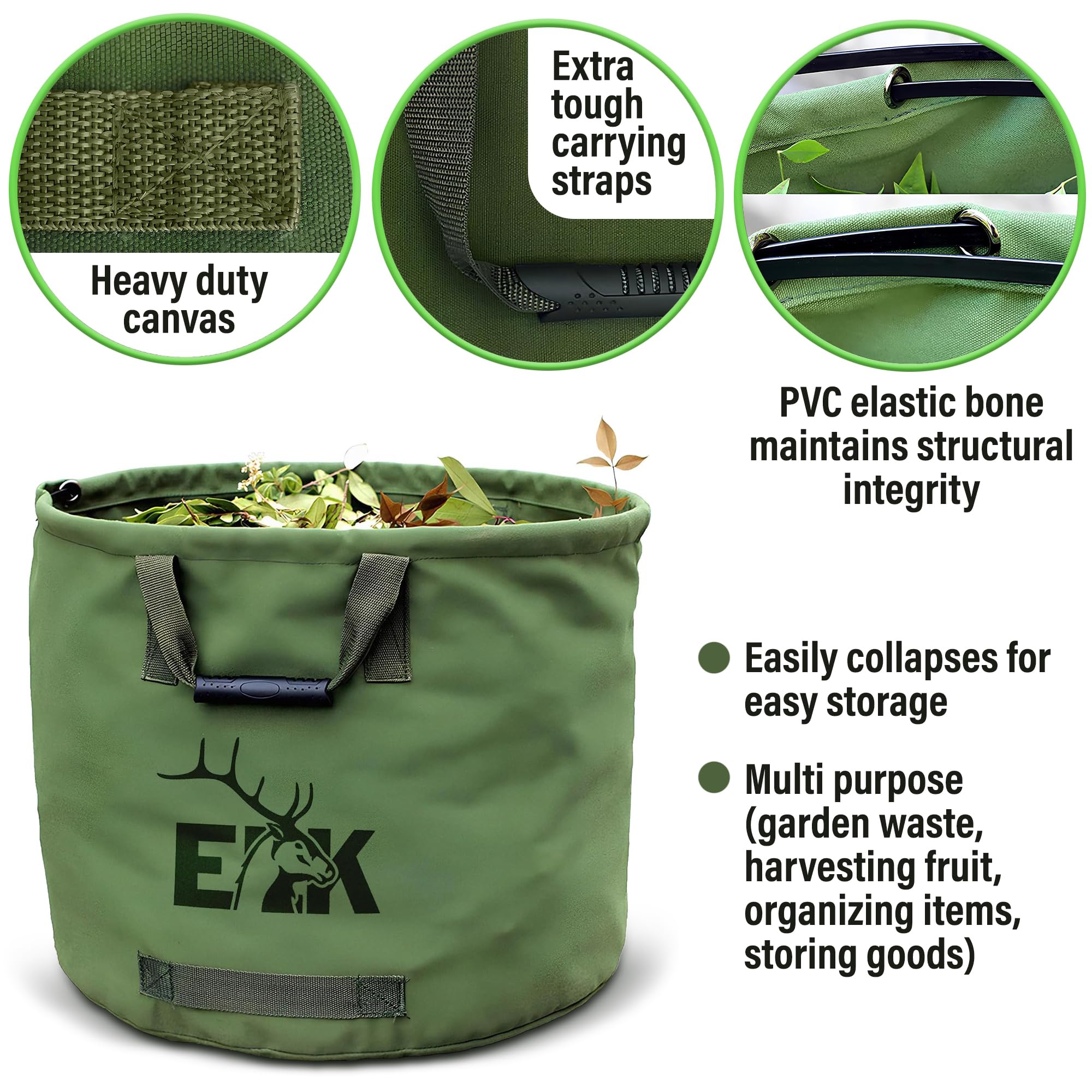 ELK heavy-duty canvas yard bag with rugged straps for easy carrying.