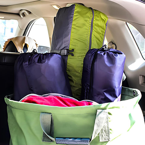 ELK yard bag keeps leaves contained during cleanup tasks.