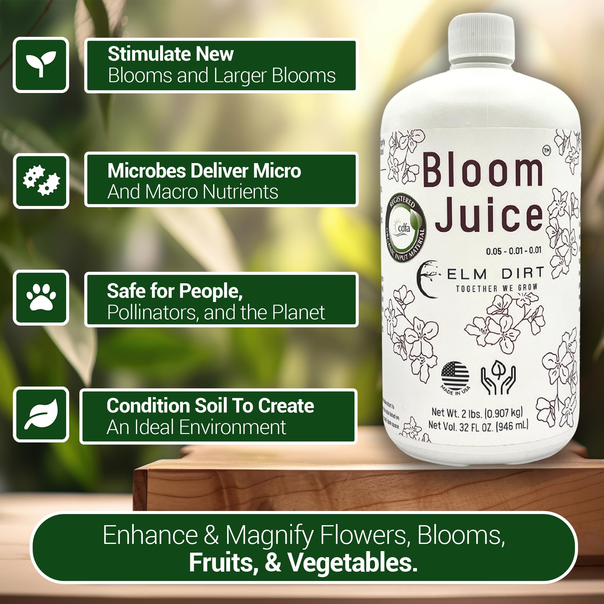 Bloom Juice applied to flowering plants supports healthy growth and vibrant blossoms.