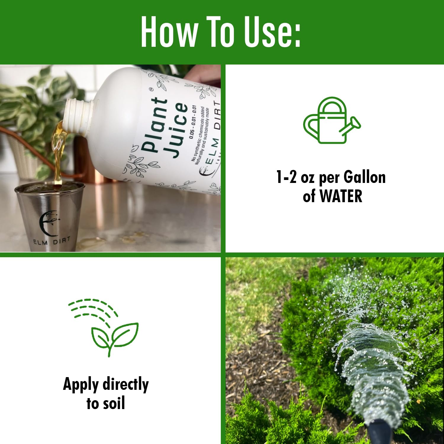 Elm Dirt Plant Juice with NPK and trace minerals promotes balanced growth