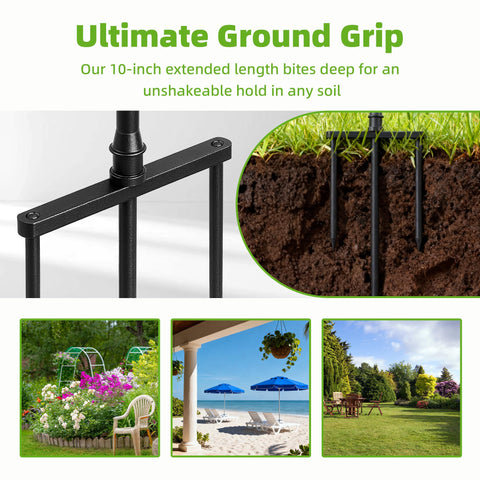 ELOVIA ground stake extends 10 inches for superior base stability in wind.