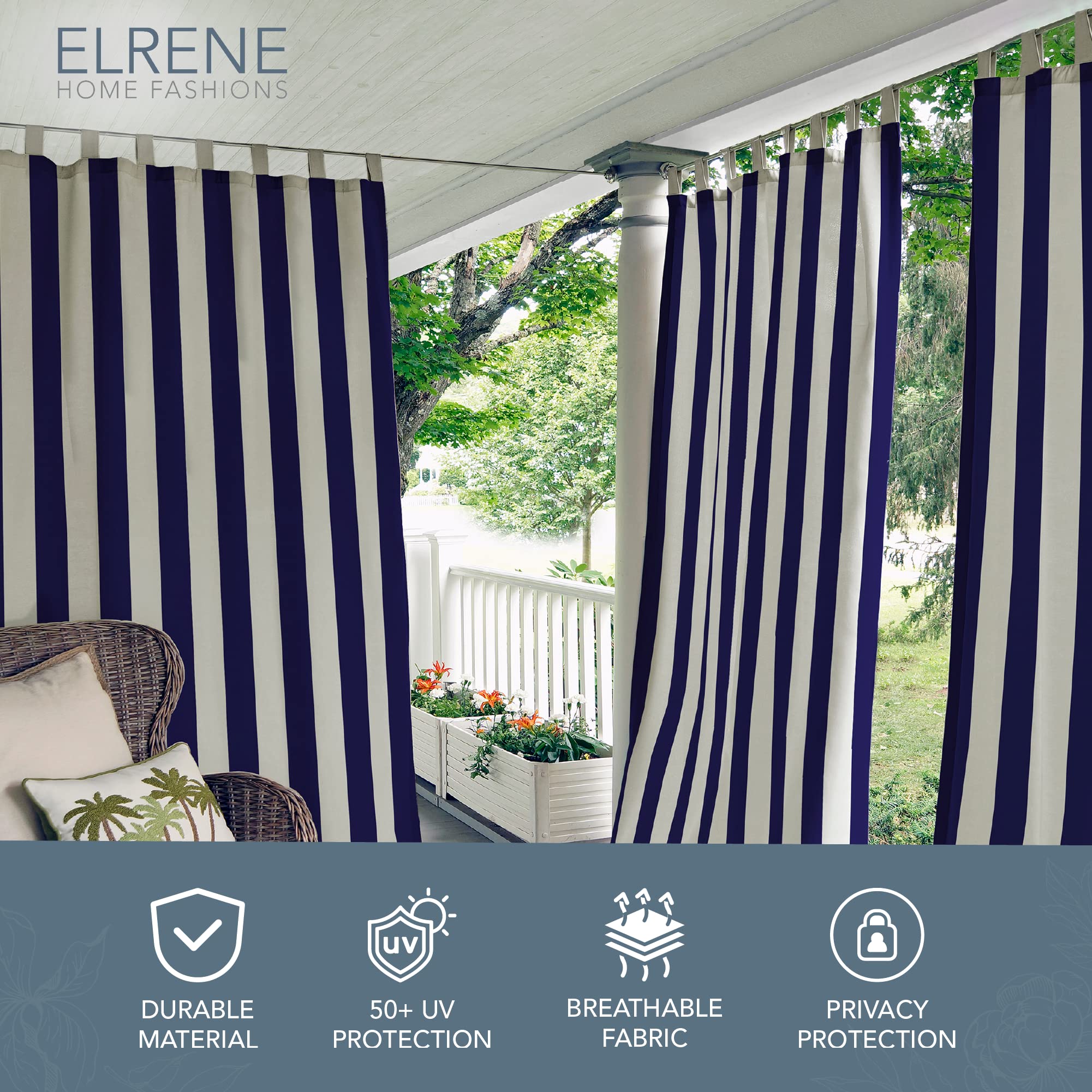 Close-up of tab-top header on Elrene Highland Stripe curtain panel for easy installation.