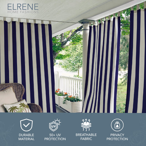 Close-up of tab-top header on Elrene Highland Stripe curtain panel for easy installation.