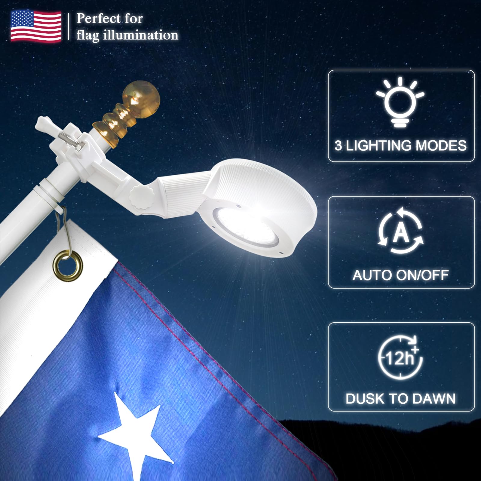 Elsollit flagpole light offers three modes for versatile outdoor ambiance