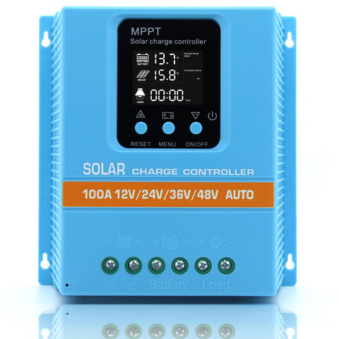 ELUSH 100A MPPT controller front view highlights the rugged enclosure