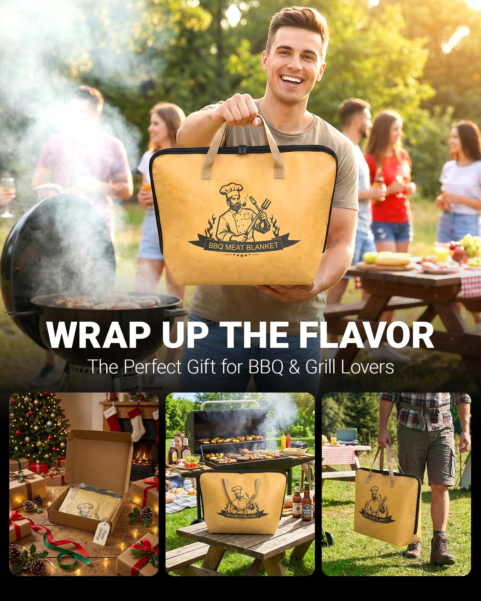 Elviros Travel BBQ Blanket arrives in gift-style packaging for BBQ lovers.