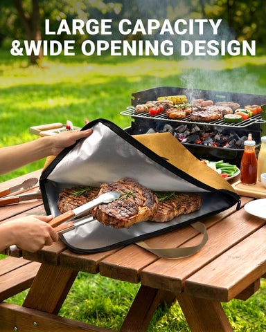 Elviros Travel BBQ Blanket features leak-proof lining and zippers to prevent messes during cooking.