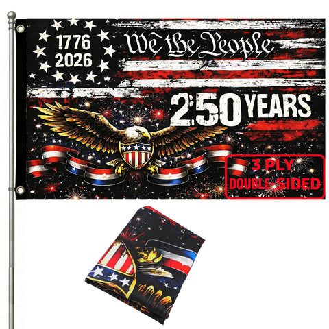 emciba 250-year american flag front view, double-sided design for visible patriotism on both sides during celebrations.