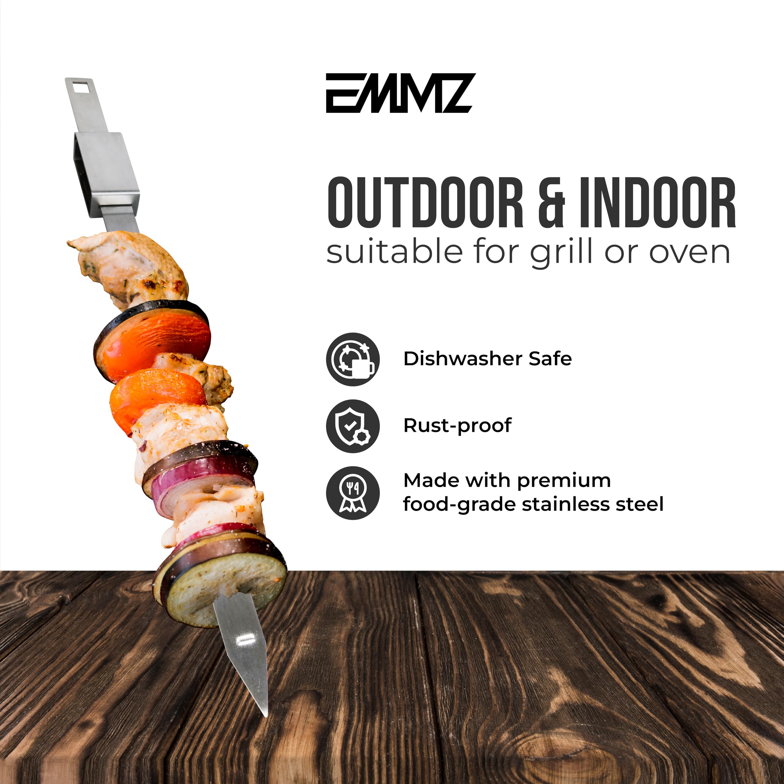 side view of emmz flat skewers highlighting 42 cm length