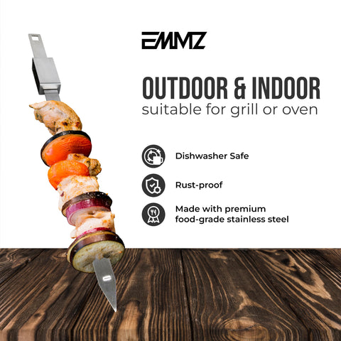 side view of emmz flat skewers highlighting 42 cm length