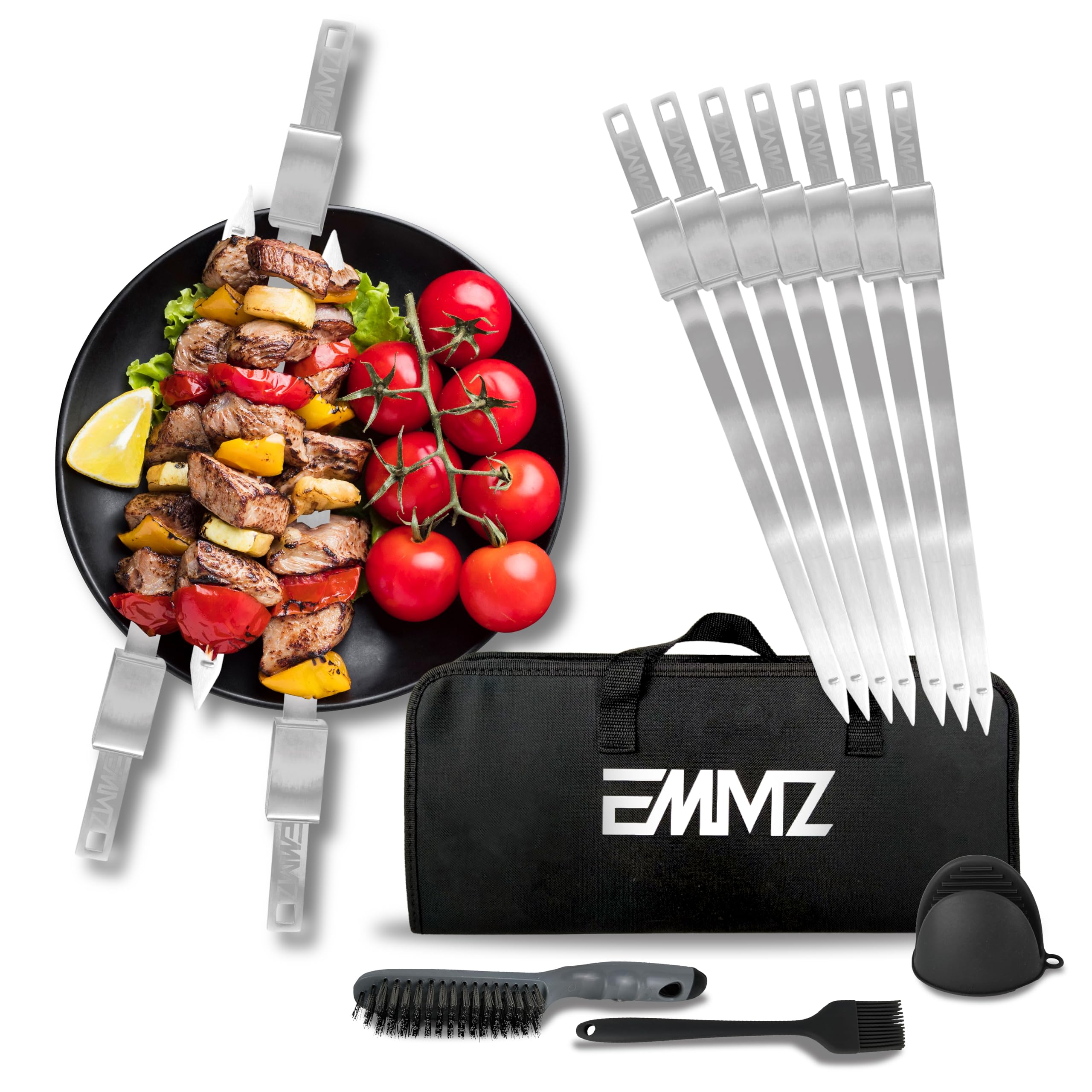 emmz grilling skewers on grill showing flat design for steady cooking