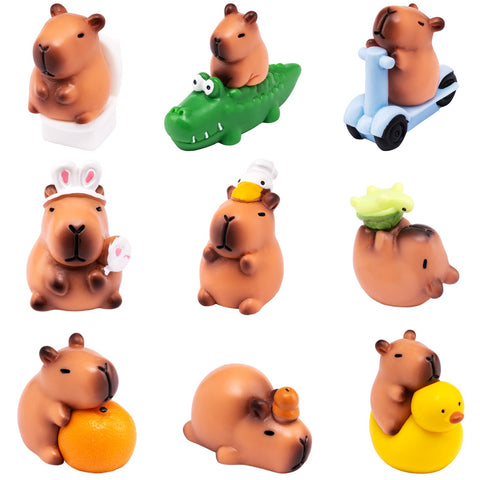 EMPHASISY 12pc capybara figures for dollhouses and mini landscapes.