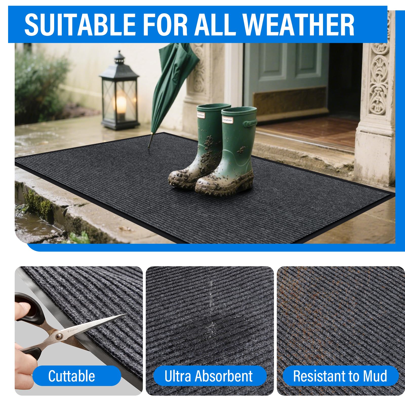 EMQIMA low-profile mat fits under doors without snagging.