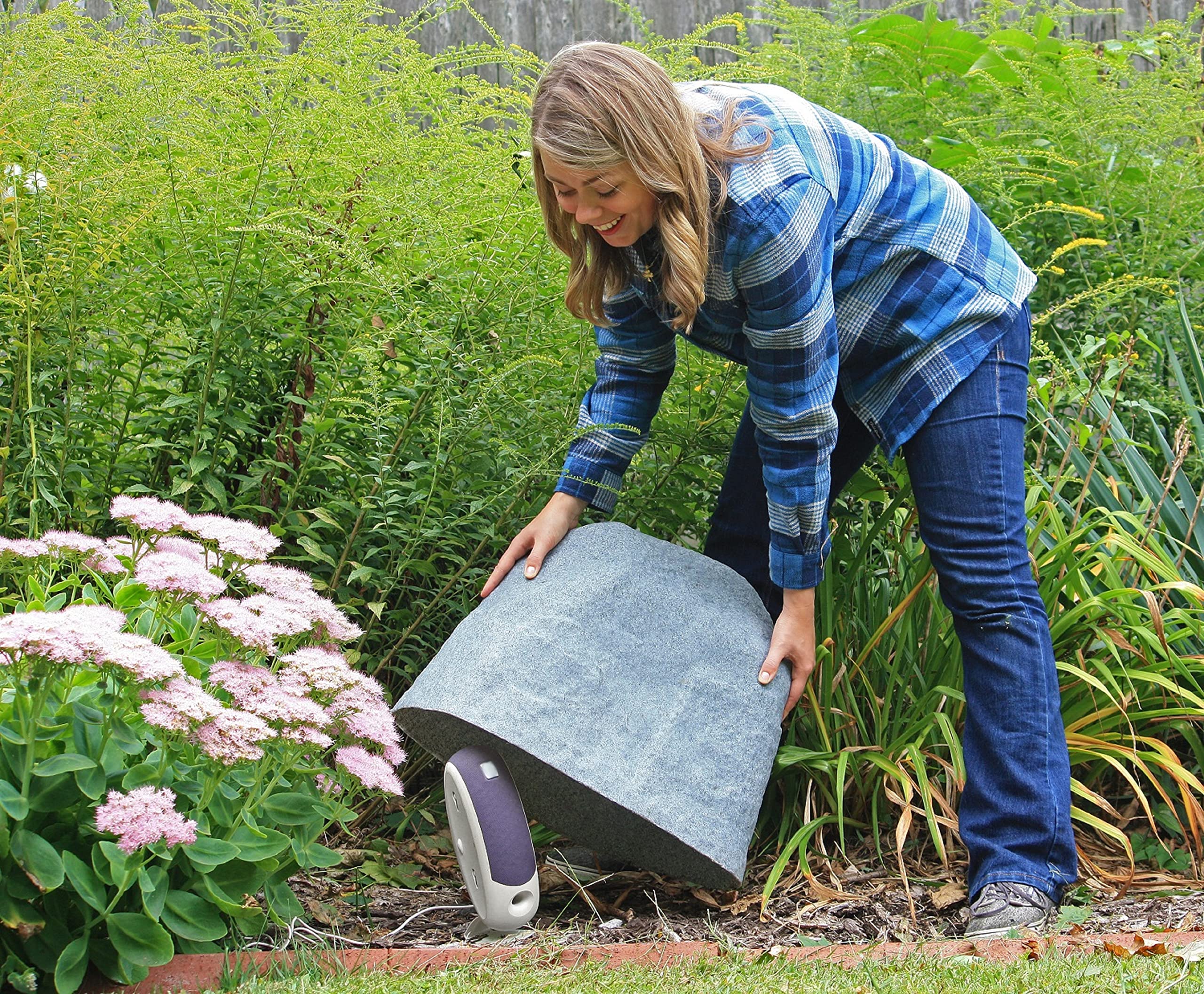 Emsco Group 2186 landscape rock side angle emphasizes sturdy HDPE build for outdoor durability