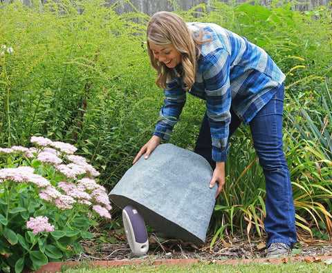 Emsco Group 2186 landscape rock side angle emphasizes sturdy HDPE build for outdoor durability
