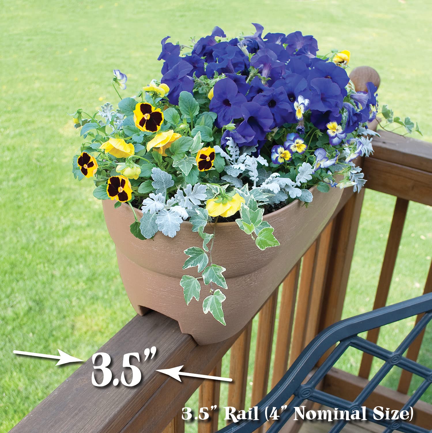 EMSCO Bloomers railing planter with drainage holes for healthy roots
