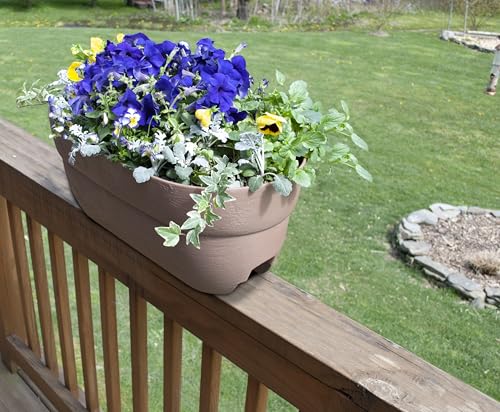 EMSCO Bloomers railing planter on deck rail showing easy placement
