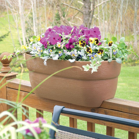 EMSCO Bloomers railing planter with stabilizers ready for installation