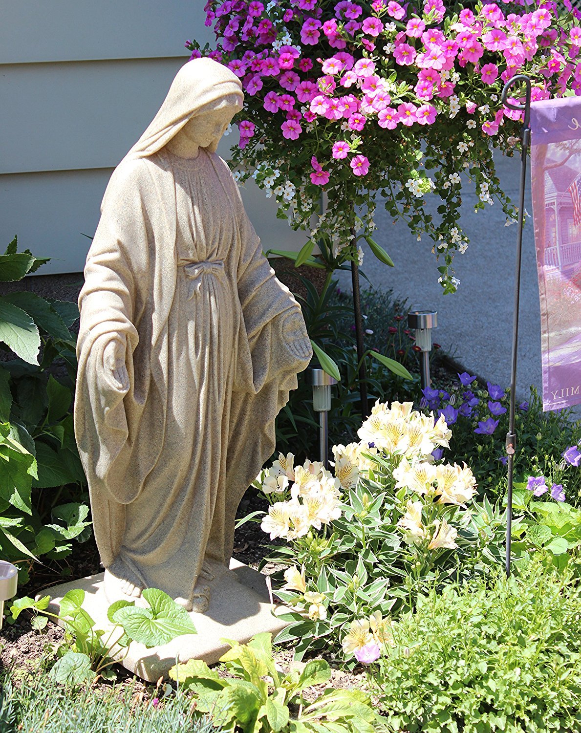 EMSCO Group Virgin Mary statue—durable resin—ideal for year-round outdoor display.
