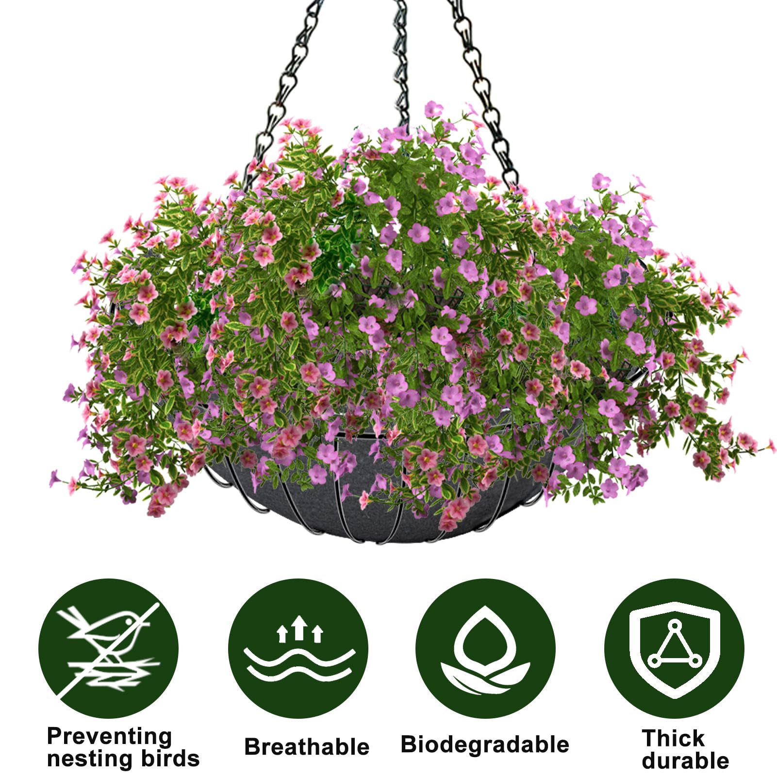 Emsiok black felt texture highlights durable, breathable material for plants.