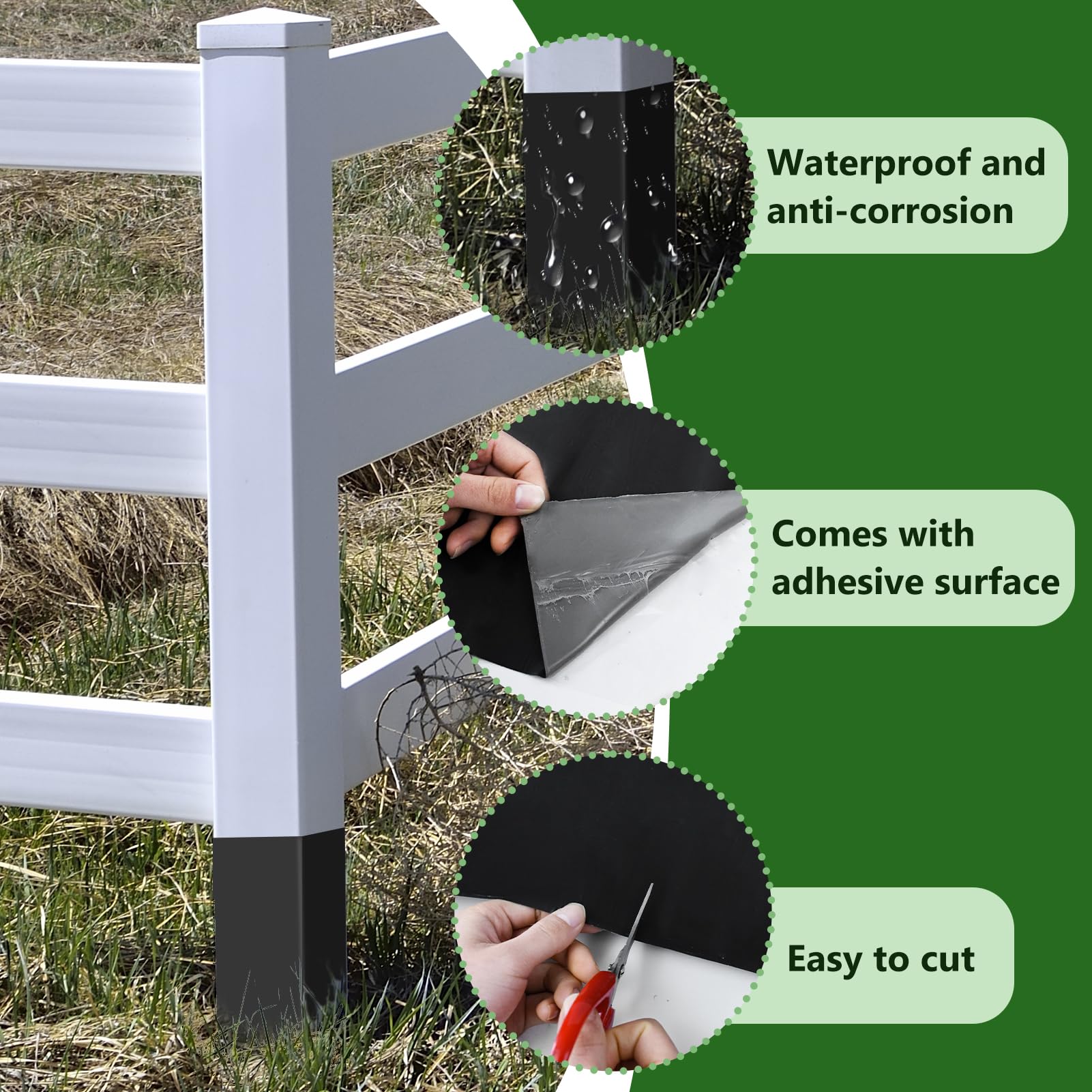 Emsiok self-adhesive PVC sleeve provides durable protection for wooden posts outdoors
