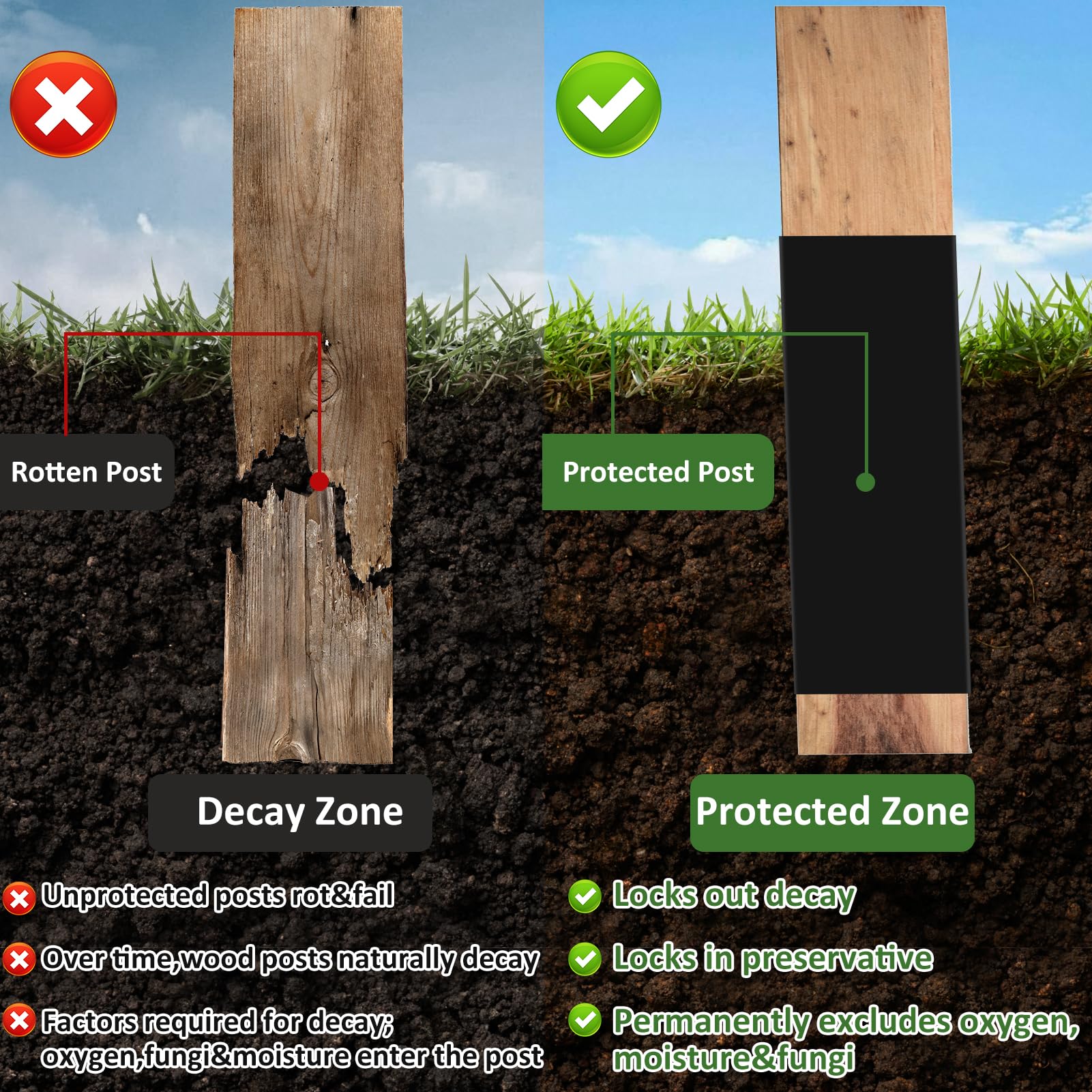 Emsiok PVC butyl tape guard seals posts against moisture and insects