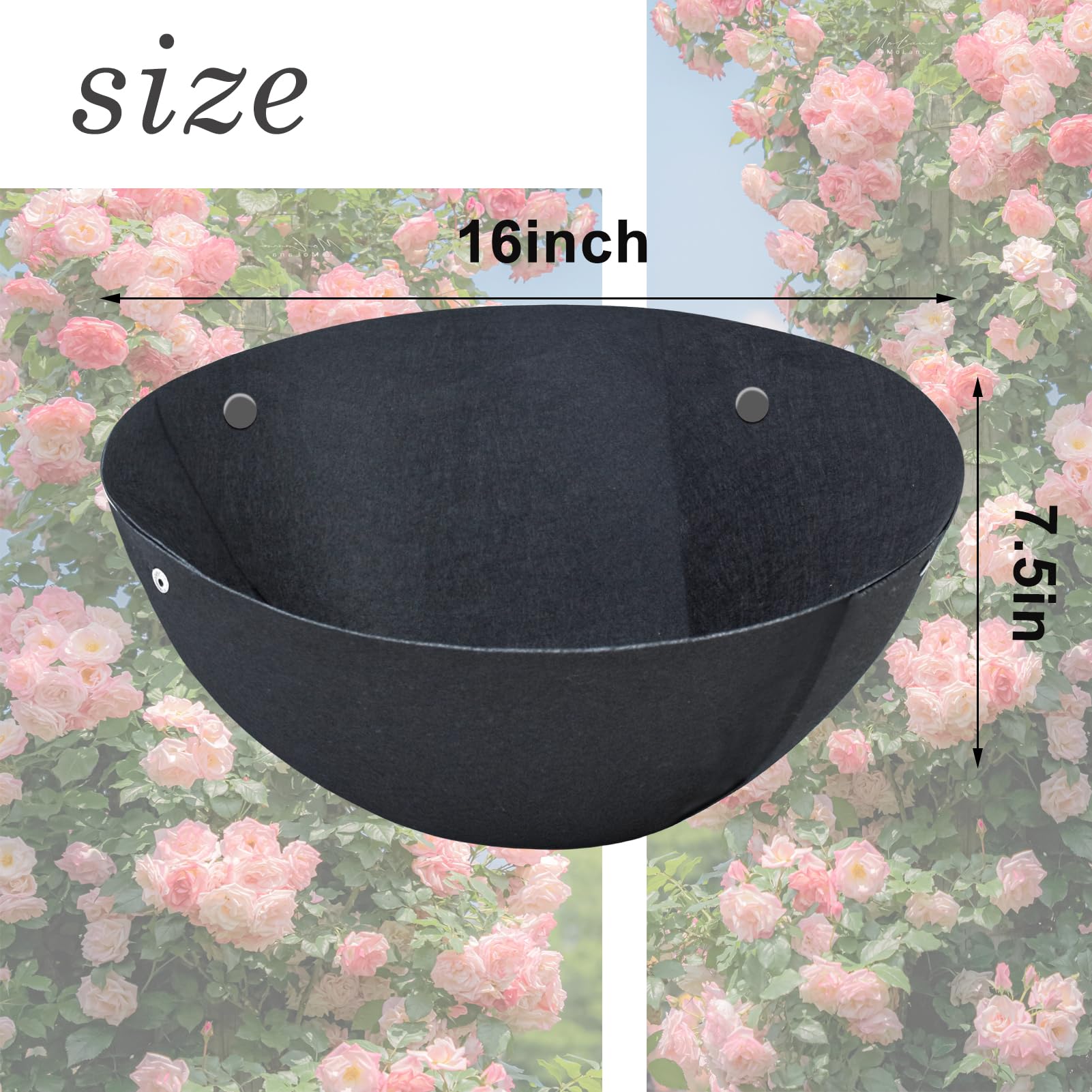 Emsiok round liner being fitted inside a hanging basket for quick setup.