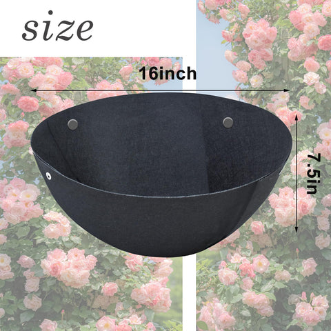 Emsiok round liner being fitted inside a hanging basket for quick setup.