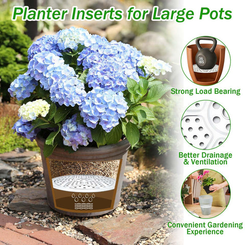 Emsiok round planter insert for large pots reduces soil usage efficiently.