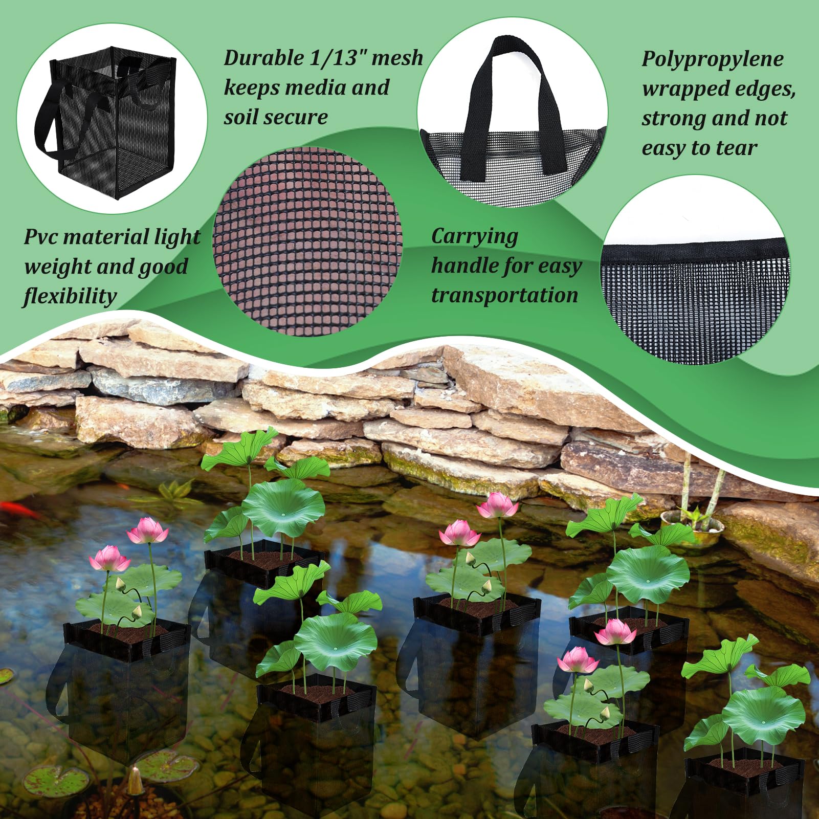 Emsiok water lily basket in breathable mesh promoting water access