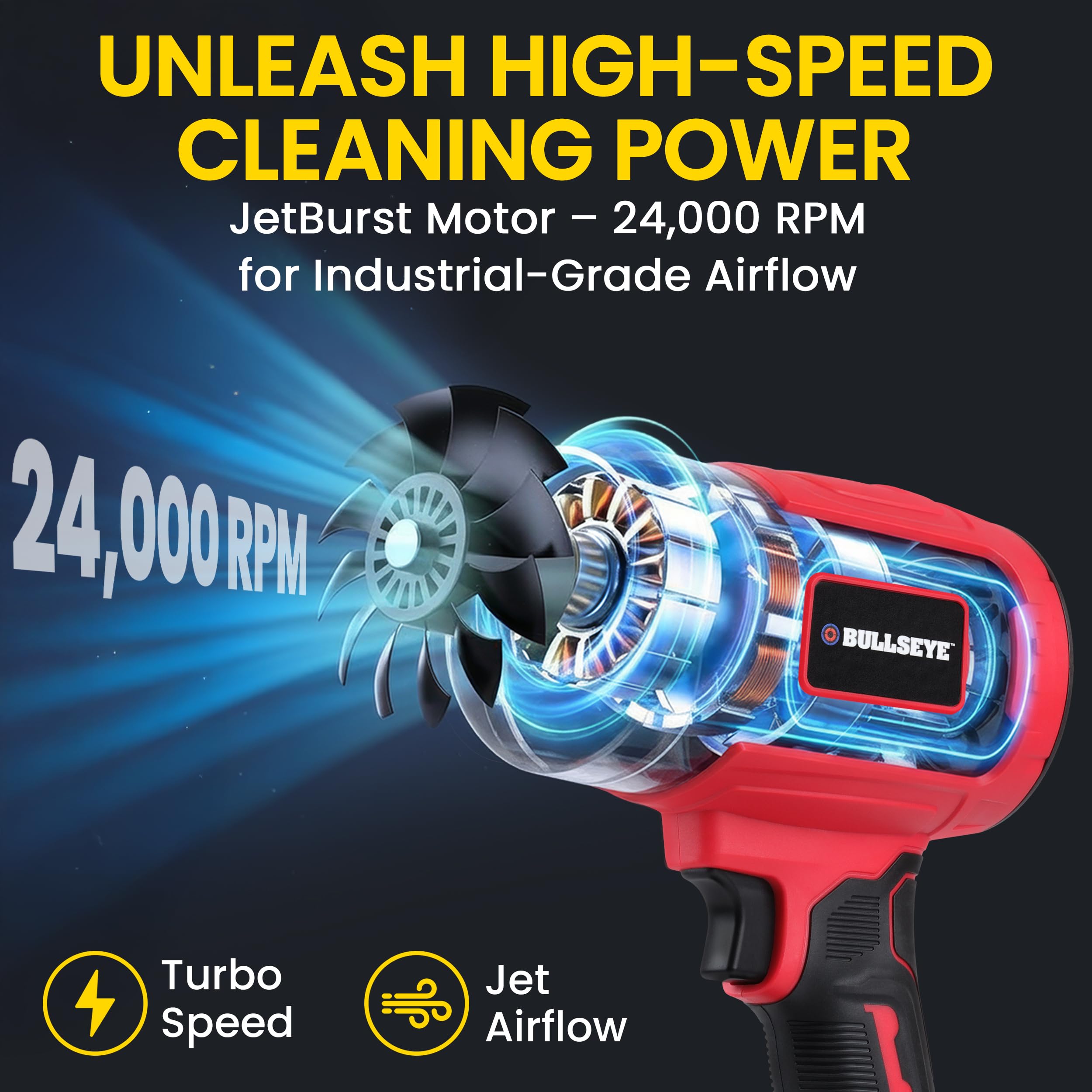 EMSON Bullseye Blower clears patio debris during cleaning tasks.