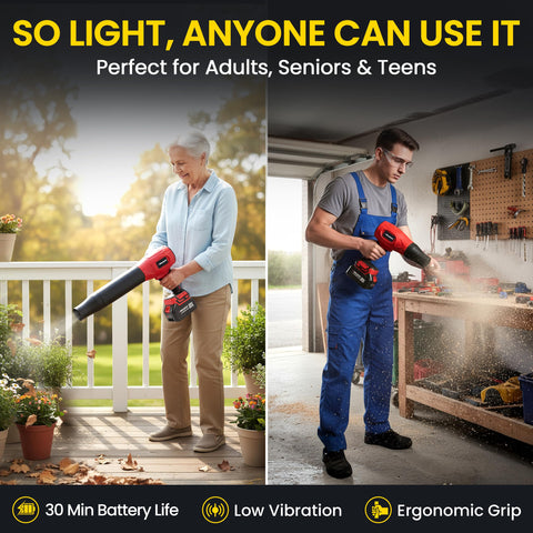 EMSON Bullseye Blower tackles debris in tight spaces with focused air.