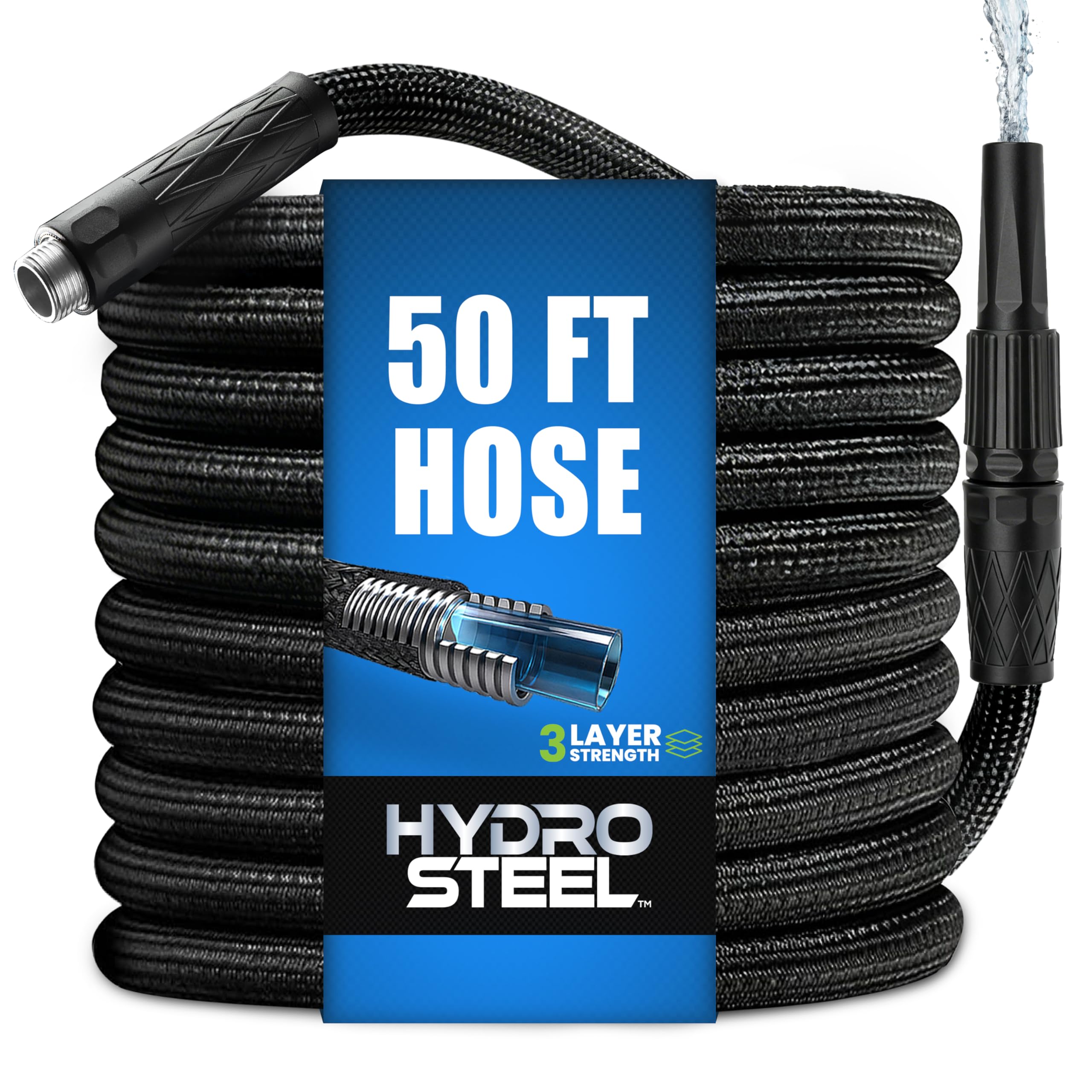 EMSON Hydrosteel Pro hose coiled view for durable outdoor watering