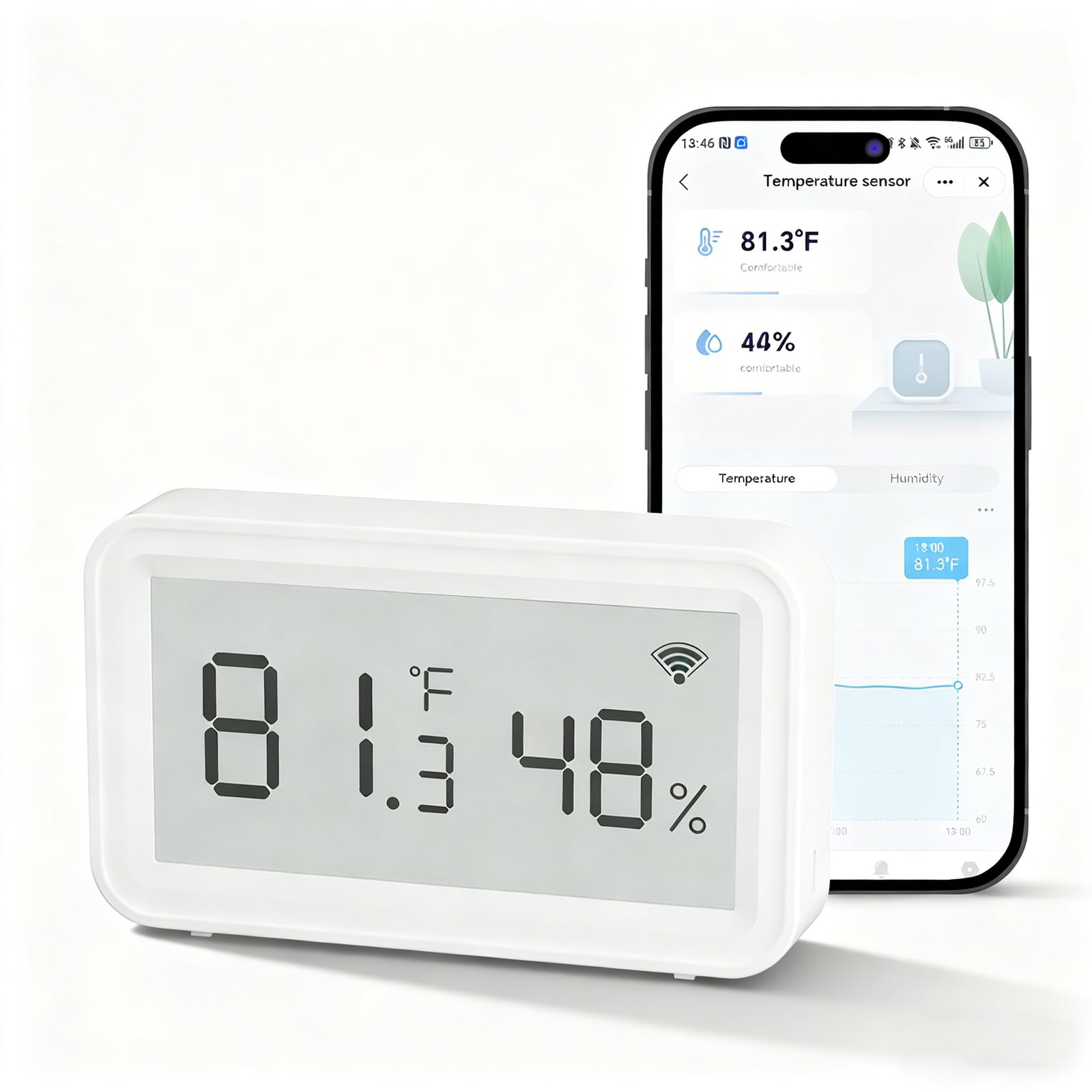 Emylo Smart WiFi Thermometer Display shows real-time temperature for quick room monitoring.