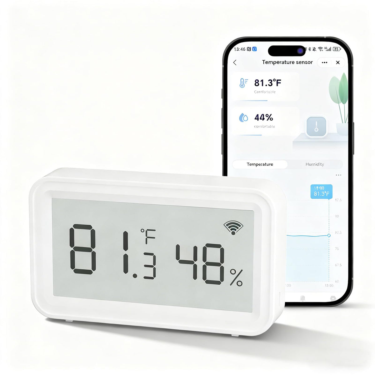 Emylo Smart WiFi Thermometer Display shows real-time temperature for quick room monitoring.