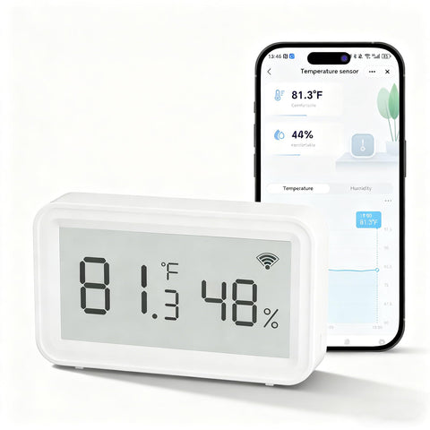 Emylo Smart WiFi Thermometer Display shows real-time temperature for quick room monitoring.